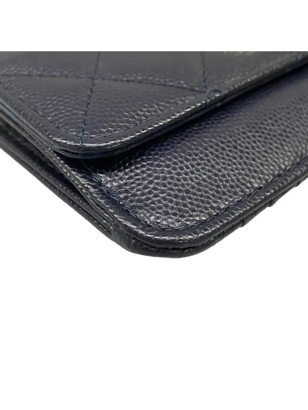 Chanel Navy Calfskin Card Case Gold #300004C13B